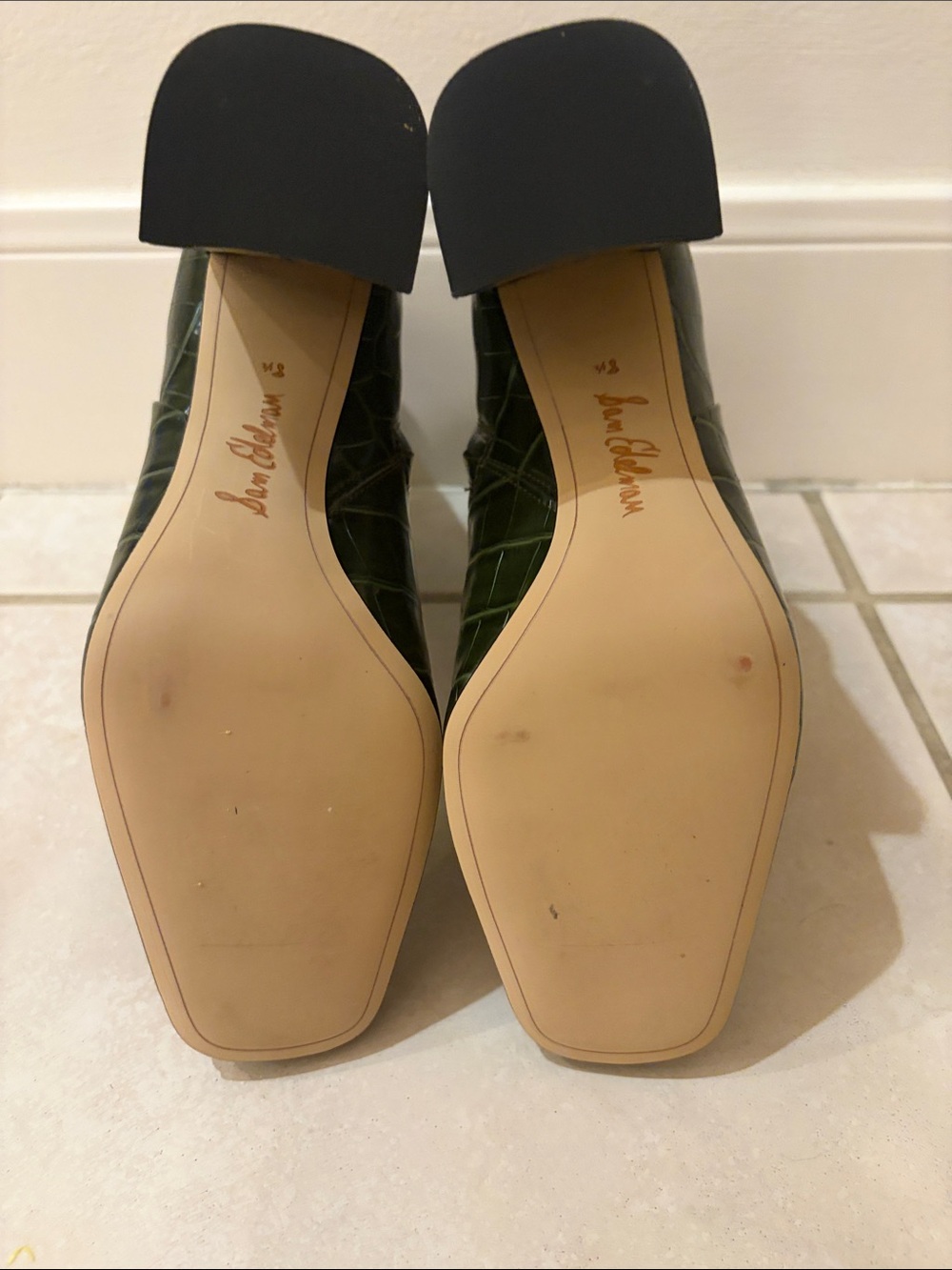 Women's Sam Edelman Green Croc-Embossed Ankle Boots - Sleek Zip Closure - Picture 3 of 8